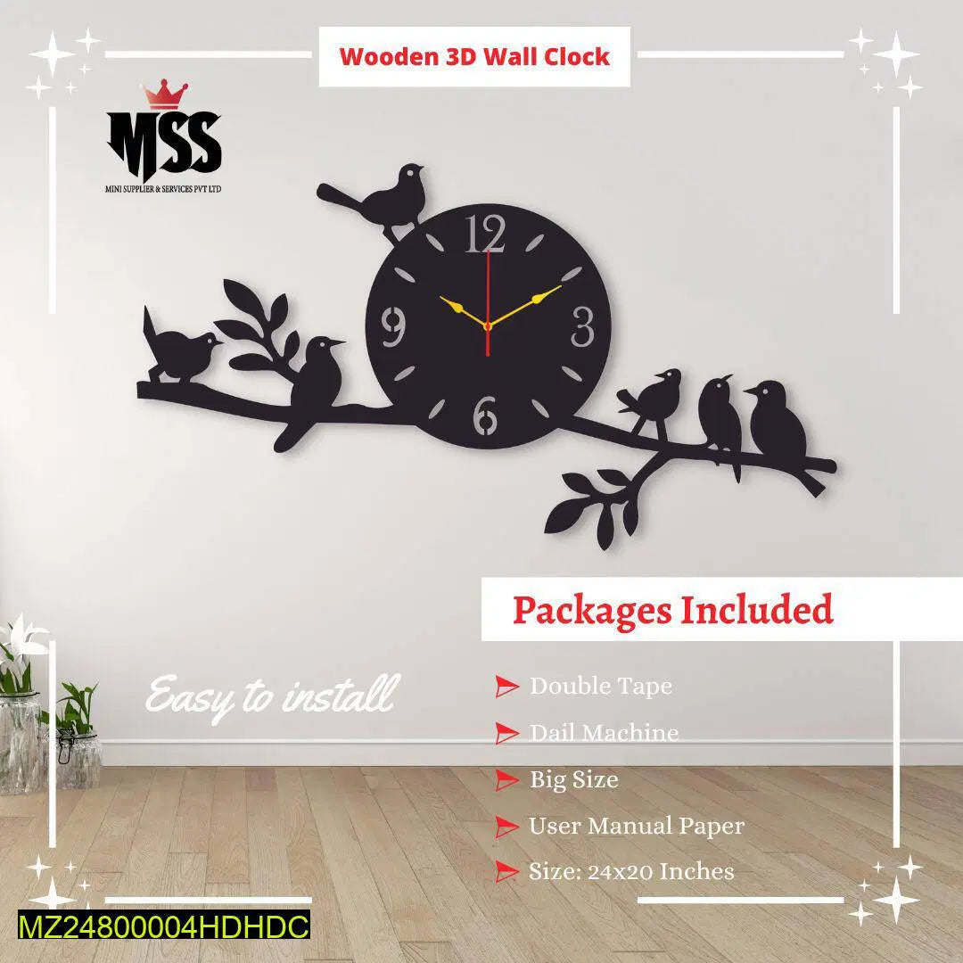 Analog Stylish Birds Design MDF Wall Clock – Nature-Inspired Elegance