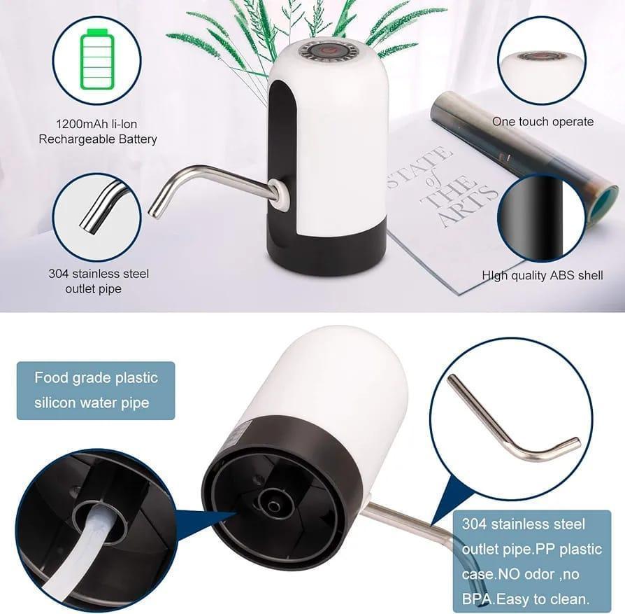 White and black water pump with features highlighted on a white background