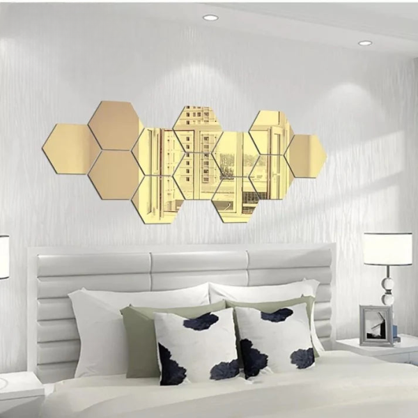 Pack of 12 – 3D Acrylic Hexagon Mirror Wall Stickers for Home DIY Decoration