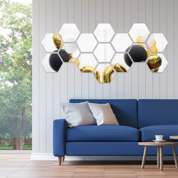 Pack of 12 – 3D Acrylic Hexagon Mirror Wall Stickers for Home DIY Decoration