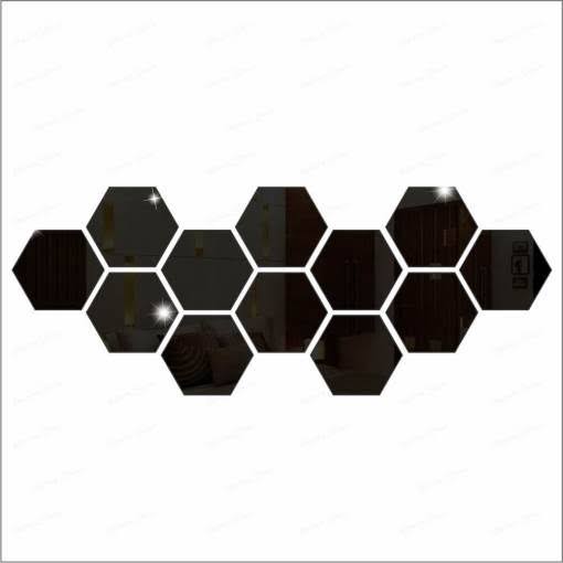 Pack of 12 – 3D Acrylic Hexagon Mirror Wall Stickers for Home DIY Decoration