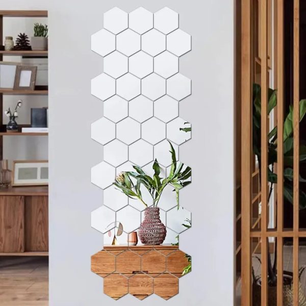 Pack of 12 – 3D Acrylic Hexagon Mirror Wall Stickers for Home DIY Decoration